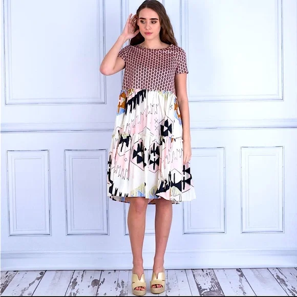 sachin and babi light blue dress Colorful Geometric Print Summer Casual Short Sleeves Mini Dress